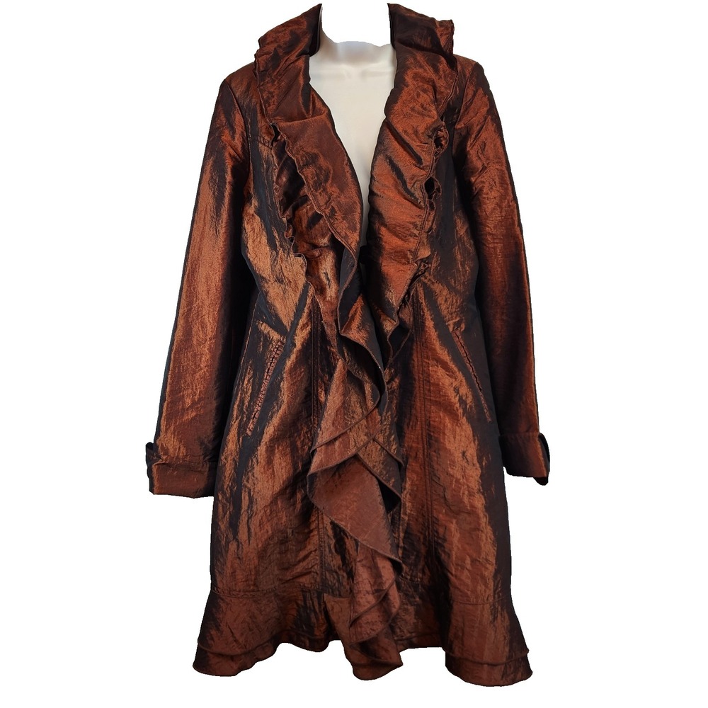 ADELE DALLS ORR Sz M Art-to-wear Copper Drama Ruffled Drama Jacket Coat Metallic